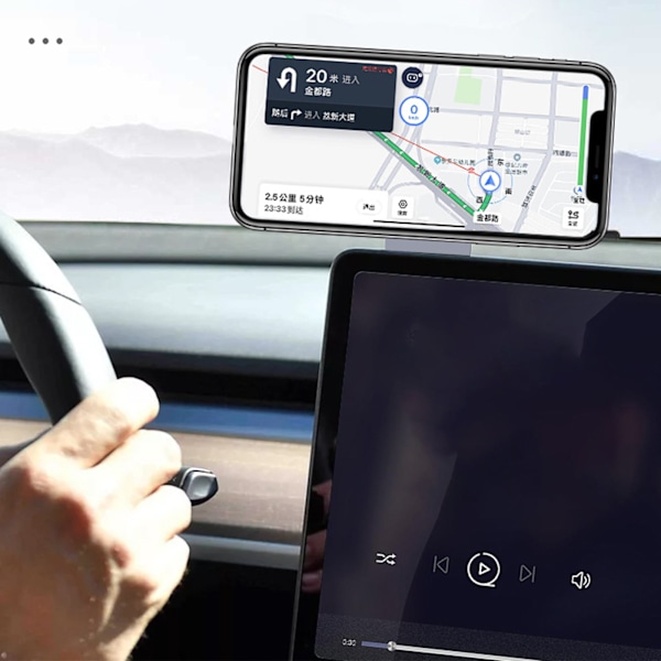 Magnetisk Biltelefonholder Justerbar Universal Instrumentbræt Teleskopisk Beslag Udskiftning til Tesla Model 3 Y X S Lysegrå