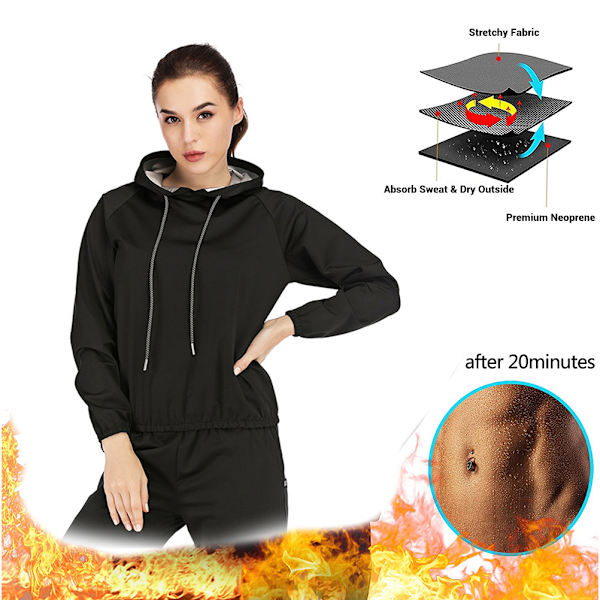 Fitness Bastuskjorta Hot Sweat Running Sweatshirts Fitness Gym Kläder Topp Utomhusträning Viktminskning Huvtröjor