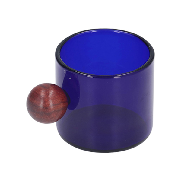 Kaffe Kop Multifunktionel Varmebestandig Simpel og Vintage Stil Glas Kaffe Krus med Træ Kugle til Kaffe Øl Te Blå