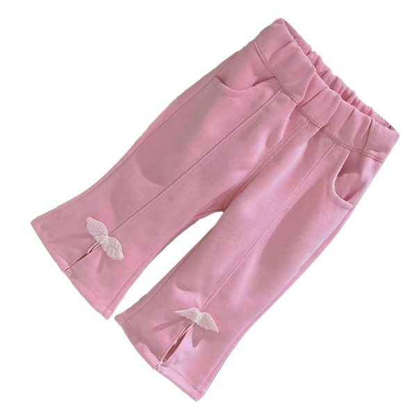 Bebisflickor Byxor Elastisk Midja Klocka Botten Ving Dekorationer Lös Passform Bebisbomullsbyxor Rosa 35.4in