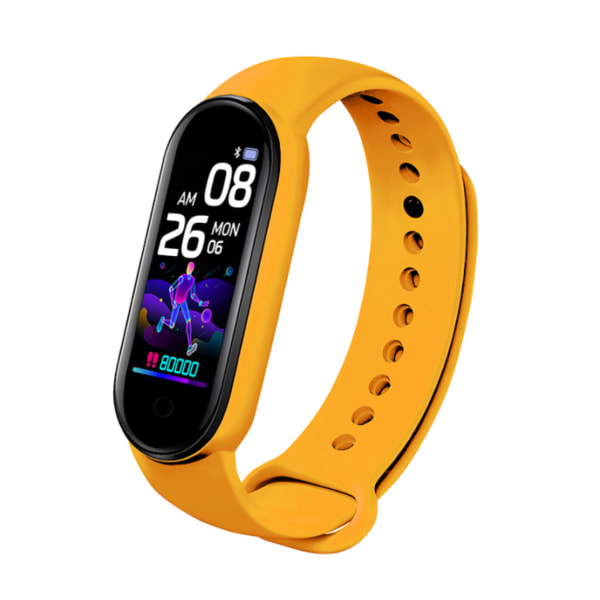 Smart Bluetooth-armbånd, trening, hjertefrekvens, blodoksygen, blodtrykk, skritteller, søvnhelseovervåking (gul),
