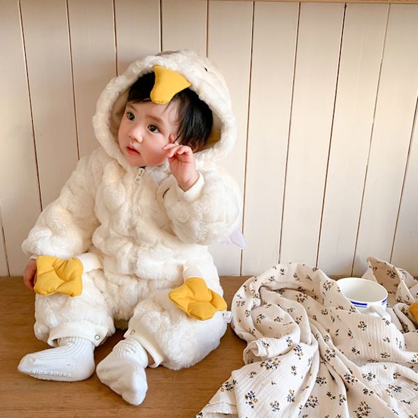 Blød baby hættetrøje jumpsuit and form af en and - Fashionabel vindtæt baby heldragt til nyfødte hvid 66cm / 26in