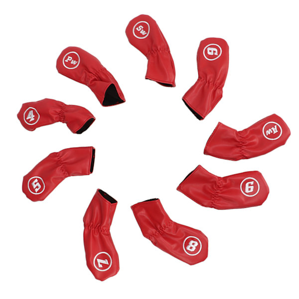 9st Golf Iron Head Covers PU Vattentät Golf Club Headcovers för högervänsterhänta golfspelare Röd