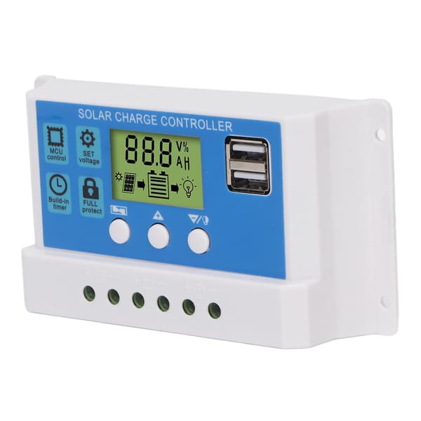PWM Solar Charge Controller Panel Intelligent Regulator Justerbar LCD-skærm 2 USB-porte 12V 24V Hvid 20A