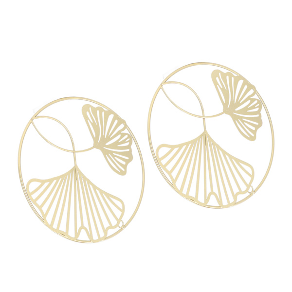 2 st guld väggdekor järnkonst 3D stereo ginkgo blad väggskulptur för soffa bakgrund entré matsal studie