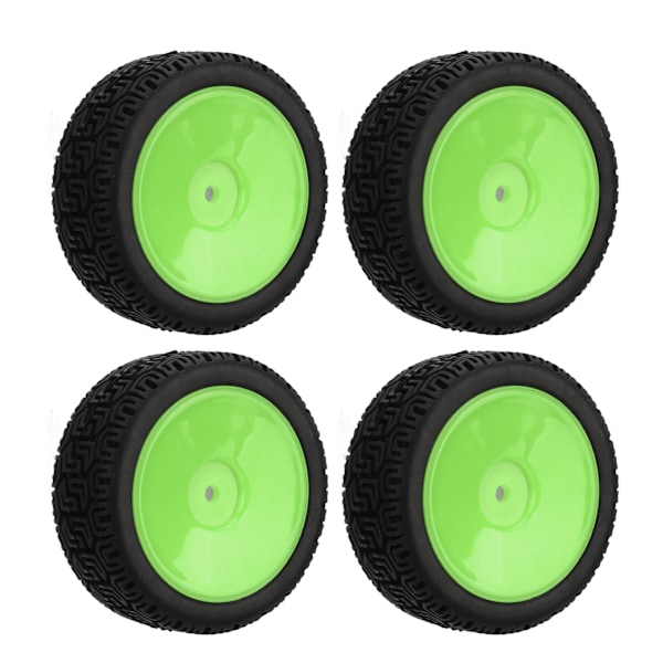 4st 1/10 RC Däck Set Gummi Stark buffrande Hög slitstyrka Slitstarka hjul Set för 1/10 Platt Sportbil Grön