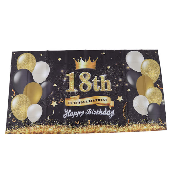 Glædelig 18 års fødselsdag baggrund sort guld 180x99cm genanvendelig happy birthday dekorationer med 4 øjer