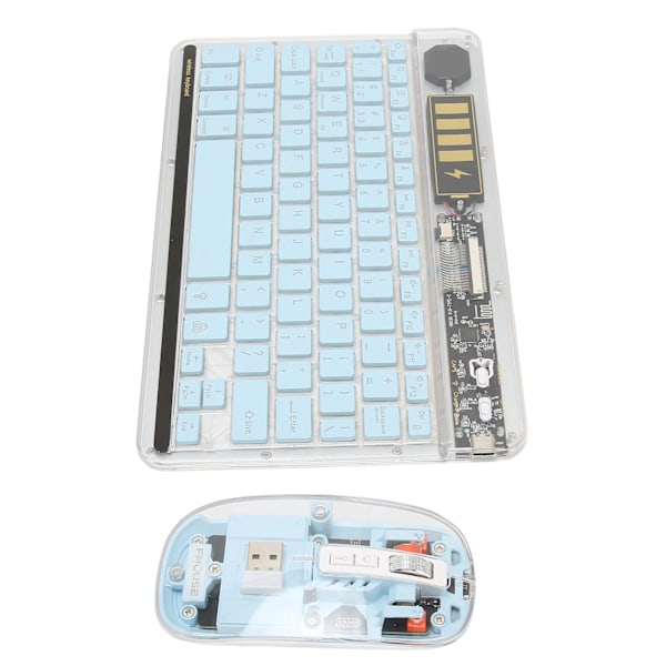 Transparent Trådlöst Tangentbord och Mus-Kombo 3-Lägesanslutning Bakgrundsbelyst Tangentbord och Mus för Surfplatta PC Mobiltelefon Blå