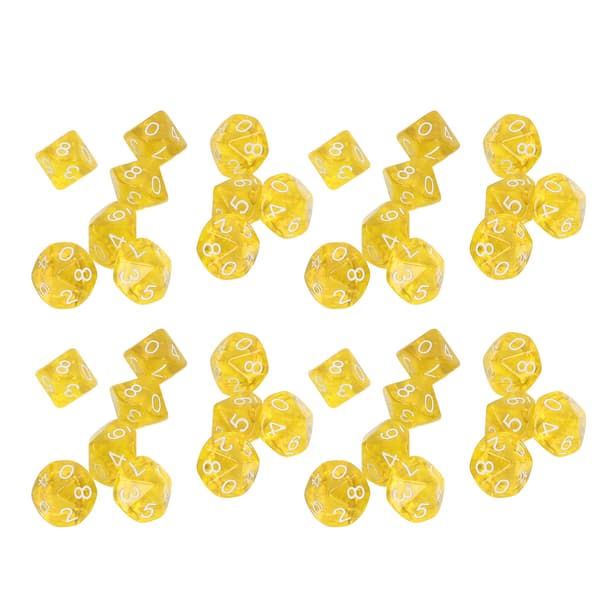 40 STK Tall Terninger 10 Sider Plast Polyhedral Terning Sett for Brettspill Undervisning Underholdning Gul