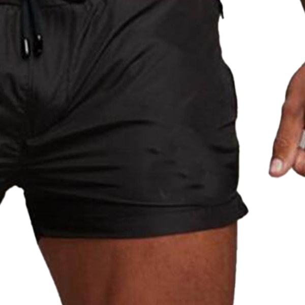 Män Gym Shorts Svett Absorberande Andningsbar Snabbtorkande Träningsshorts med Sidofickor för Löpning Styrketräning Strand Svart M