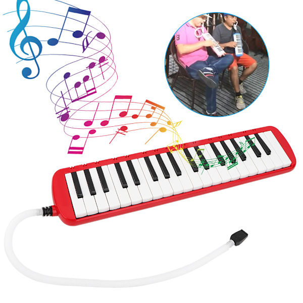 37 pianotangenter Melodica musikinstrument för nybörjare med bärväska (röd)