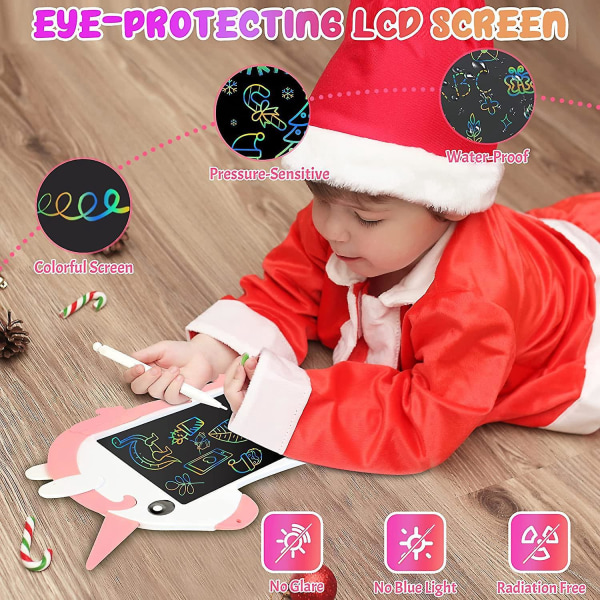 8,5 tuuman LCD-piirustustabletti lapsille – yksisarvisteemainen värikäs pyyhittävä kirjoitustaulu kynällä, opettava lelulahja pojille ja tytöille
