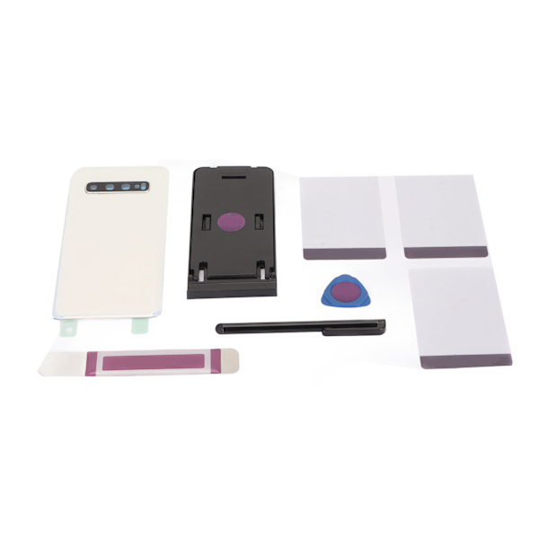 Udskiftning af glas på bagsiden til Galaxy S10-telefon. Bagpanelhus Cover med Touch Screen Pen Forinstalleret kameralinse og tape Reparationsværktøjssæt Hvid