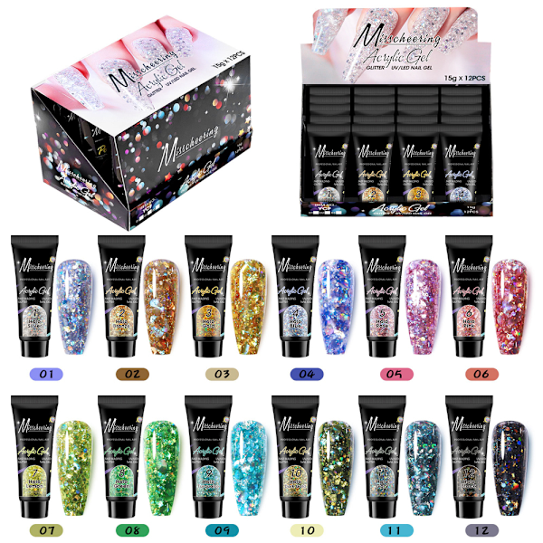 12 färger snabbförlängning lim paljetter set nail art fototerapi kristall förlängningslim fototerapi förlängningslim A5