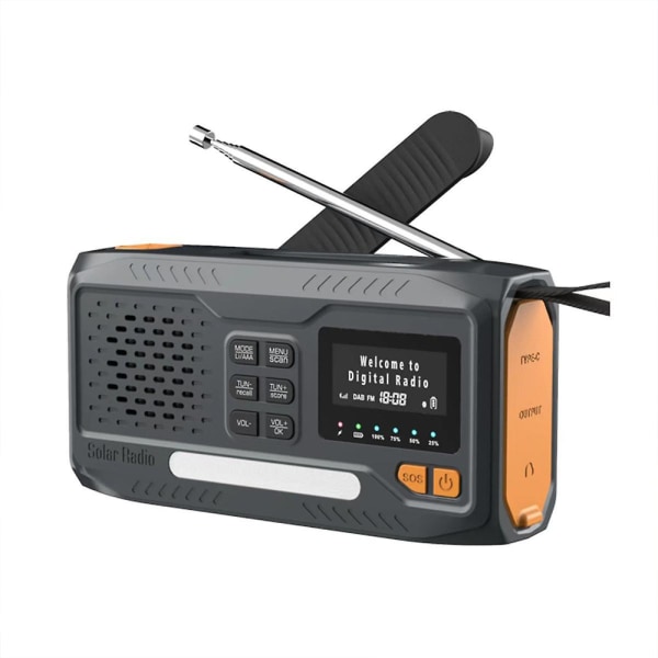 Dab/FM Bluetooth Radio Bærbar Solar Radio Receiver Nødradio Utomhus Håndsveiv Radio