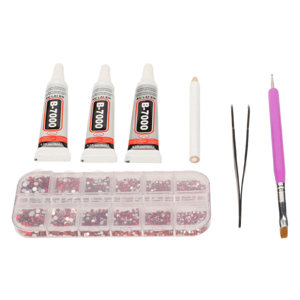 Rhinestones Lim Kit Krystallglass Rhinestones Glue Gel Kit for DIY klær Stoff Sko Smykker Making Nail Art Red