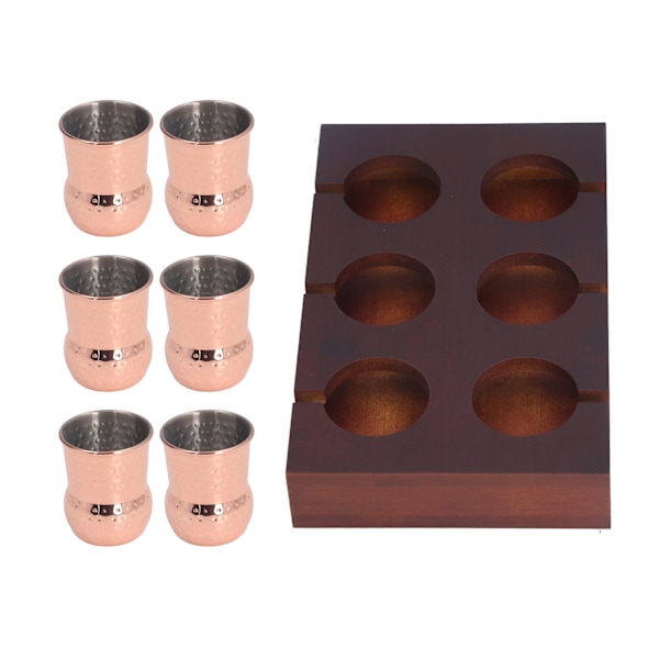 6 stk 100 ml kobberbelagt Moscow Mule-krus i rustfritt stål, cocktailkoppsett med oppbevaringsholder for hjemmefest
