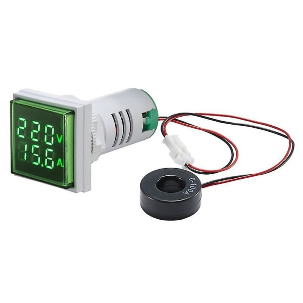 Mini Square Dual LED Display Spännings- och strömindikator AC Monitor Panel Meter (Grön, AC60-500V)