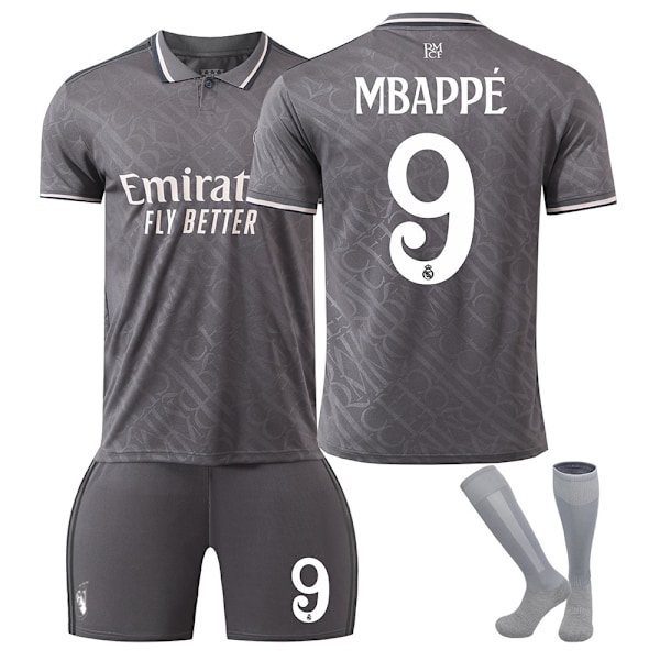 2425 Real Madrid Bortedrakt Grå Nr 9 Mbappe Fotballdraktsett No. 9 Mbappe #XS(160-165 cm)