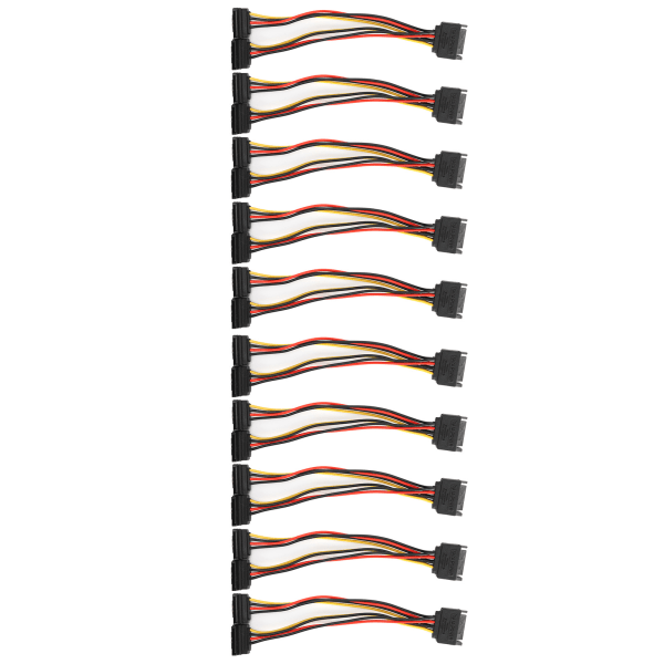 10 stk SATA strømadapter 15 pins 1 hann til 2 hunn rettvinklet kontakt Nettledning for overføring av datalading