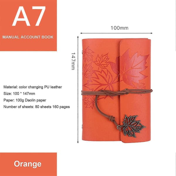 Genopfyldelig notesbog med løse blade Let bærbar notesbog til rejsende og forfattere Orange Orange A7