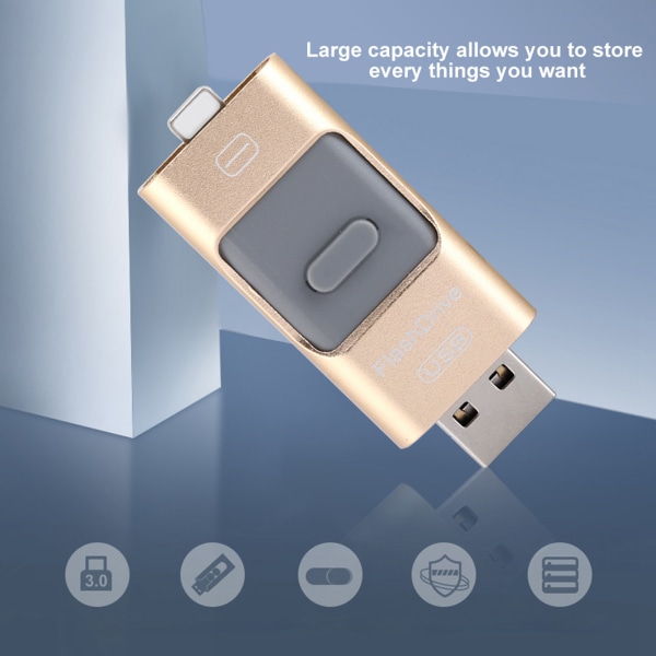 64G bærbar tre-i-ett Mini U-disk USB-minnepinne med stor kapasitet for Apple-grensesnitt