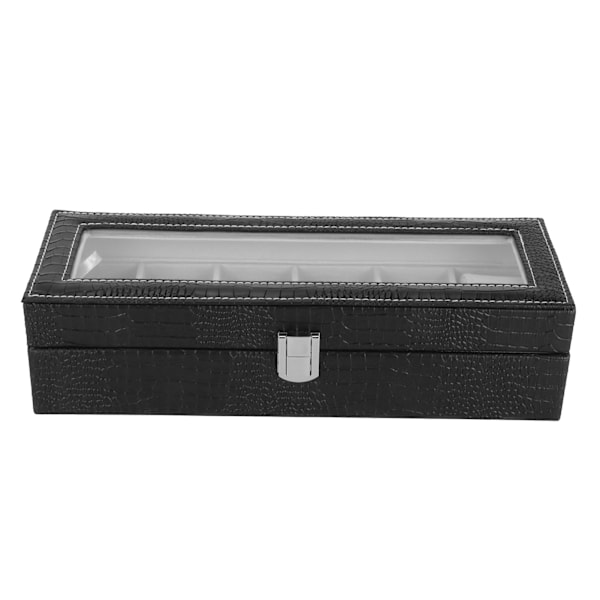 6-fack klocklåda PU-läder rektangulär armbandsur displayfodral arrangör present svart