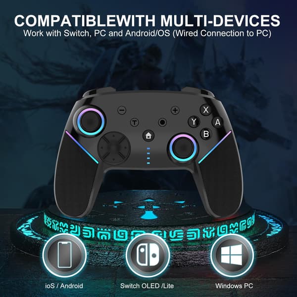 Switch-kontroller kompatibel med Nintendo Switch/Lite/OLED, med coola LED-lampor, programmerbar