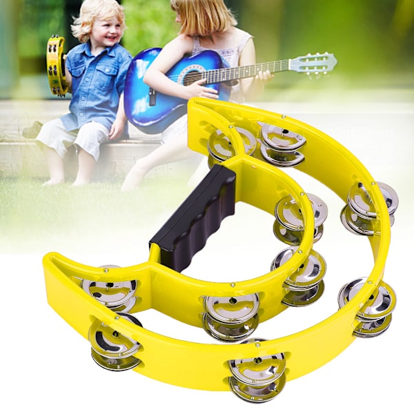 Double Row Jingles Handbell Tambourine Perkusjon Musikkinstrument (gul)
