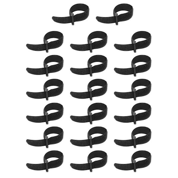 20 stk. stroppebånd med krok og løkke, gjenbrukbar plastspenne, nylonkrok og løkkefeste, svart 20x200mm
