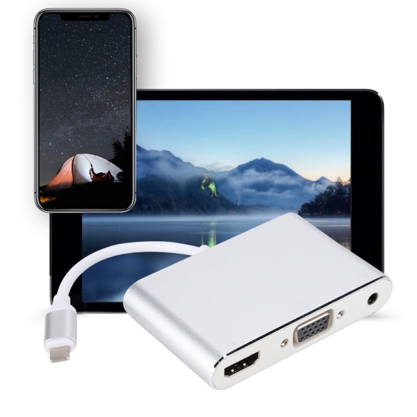 Lightning til HDMI+VGA+Audio HUB Adapter Converter For iPhone5/5S 6/6S 6plus 6splus 7/ipad4/ipad