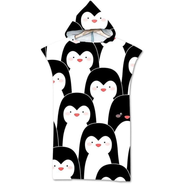 Sød pingvintrykt strandhåndklæde med hætte - mikrofiber, letvægtsbadekåbe til svømning og surfing (unisex)