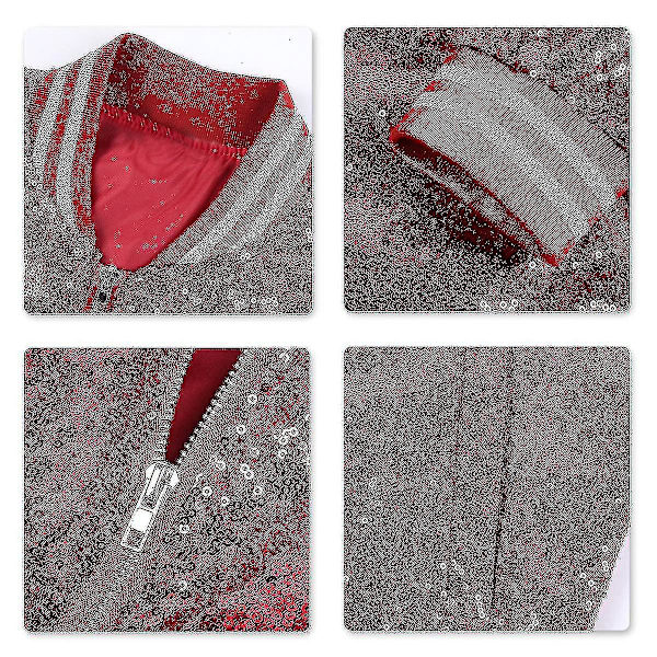 Herre Sequin Fest Bomber Jakke med Lynlås - Fashionabel og Afslappet S Rød