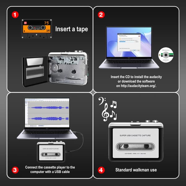 Bærbar kassettspiller til MP3 via USB