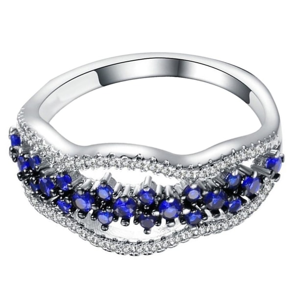 Kvinnor Faux Sapphire Inläggningar ihåliga band Finger Ring Bröllopsförslag Smycken Present US 8