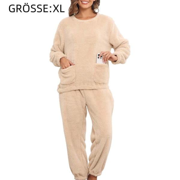 Pitkä fleecepyjamasetti, unisex, lämmin vapaa-ajan asu