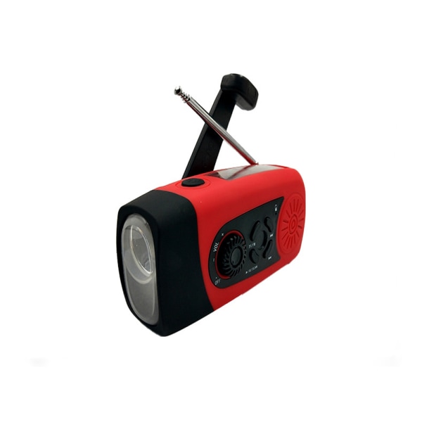Röd multifunktionskortradio, mini ficklampa nödradio, solcellshandvevradio