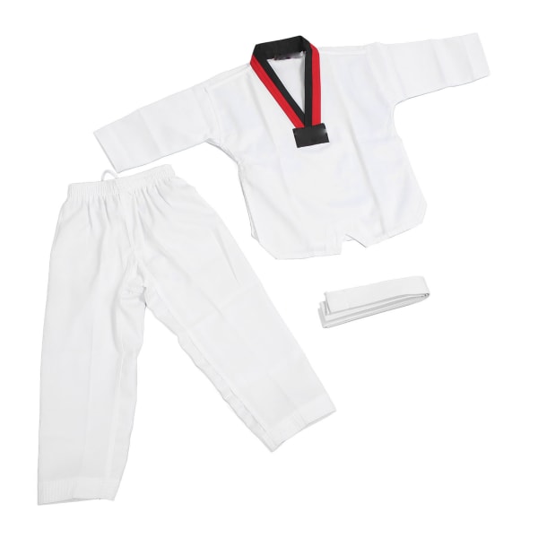 Taekwondo Uniform til Børn med Bælte Polyester og Bomuld Åndbar Blød Sports Karate Uniform til Børn til Kampsportstræning til Drenge Piger L