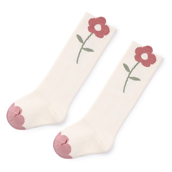 Bebisstrumpor med tecknad blomma, mjuka elastiska andningsbara strumpor för hemmet, storlek S (fotlängd 4,7 till 5,9 tum), ålder 1 till 3 år