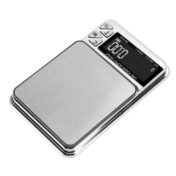 Hemdigital köksvåg 200g/0,01g‑1500g/0,1 Hög precision USB uppladdningsbar rostfritt stål smyckesvåg för mat