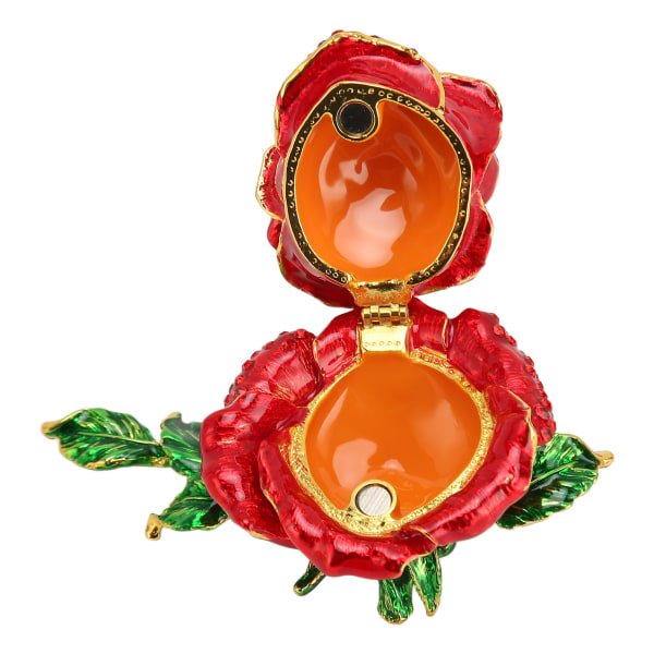 Trinket Box Rose Form Utsøkt Elegant Shiny smykker Ringer Oppbevaringsboks for skrivebordsdekorasjon
