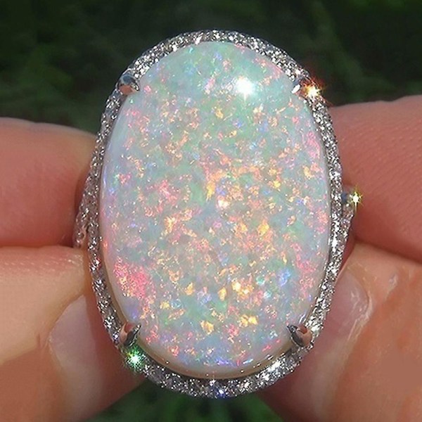 Kvinnor lyser konstgjord opal sten fingerring bröllopsförlovning smycken present US 8