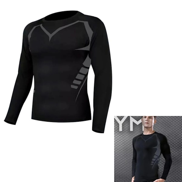 Tränings-Sweatshirt för Män, Tight, Långärmad, Snabbtorkande, Sport, Utomhuslöpning, Fitnesskläder, Svart, M