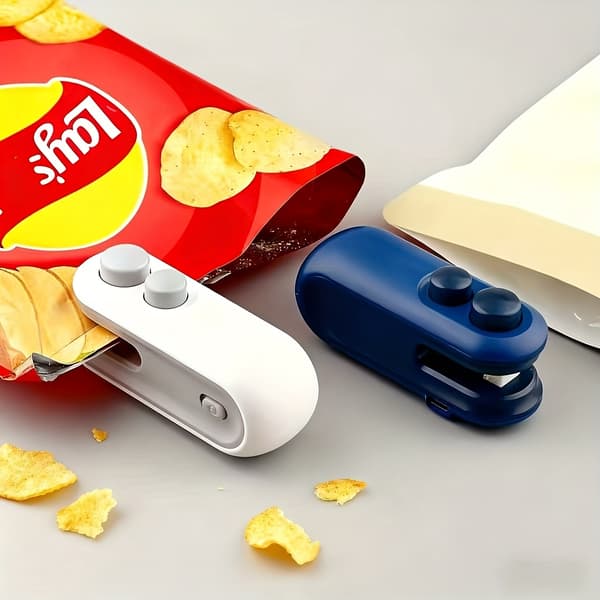 USB-genopladelig madposeforsegler, Bærbar, Magnetisk base, Halvautomatisk, Chips/Snacks/Kaffe Blå