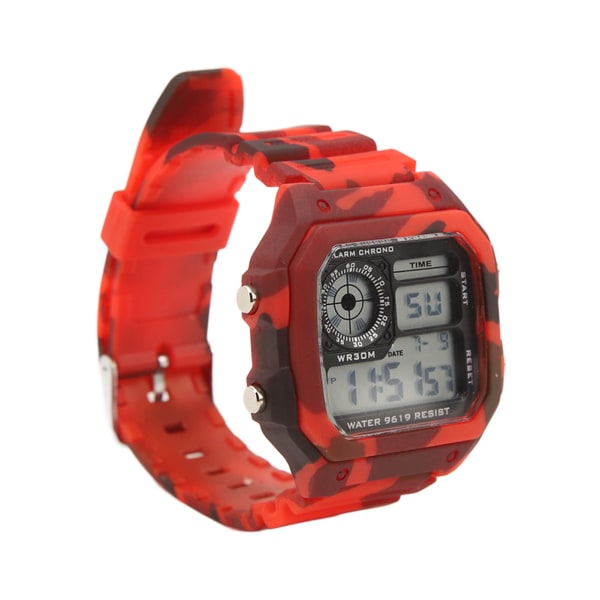 Digitaalinen watch Multi muoti neliön valaiseva vedenpitävä ulkourheilu kronografikello watch punainen