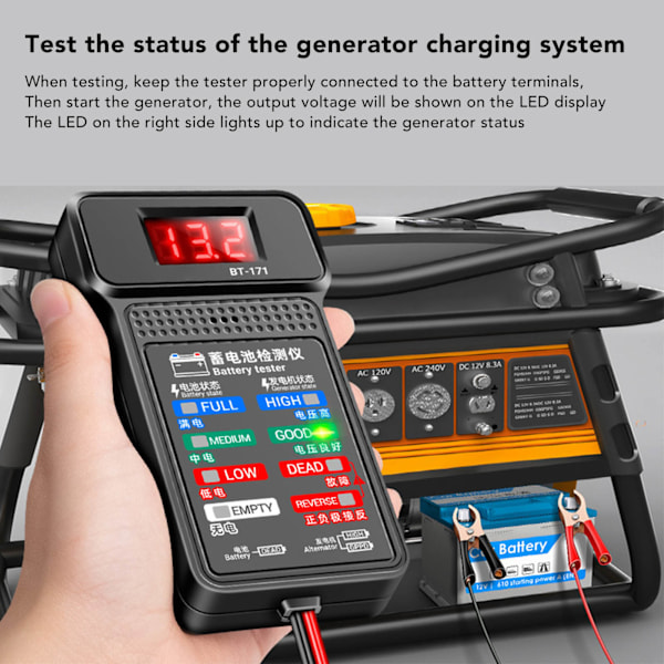 BT 171 Bilbatteritester 12V Digital Bilbatterianalysator for Lastebil Motorsykkel SUV Båt