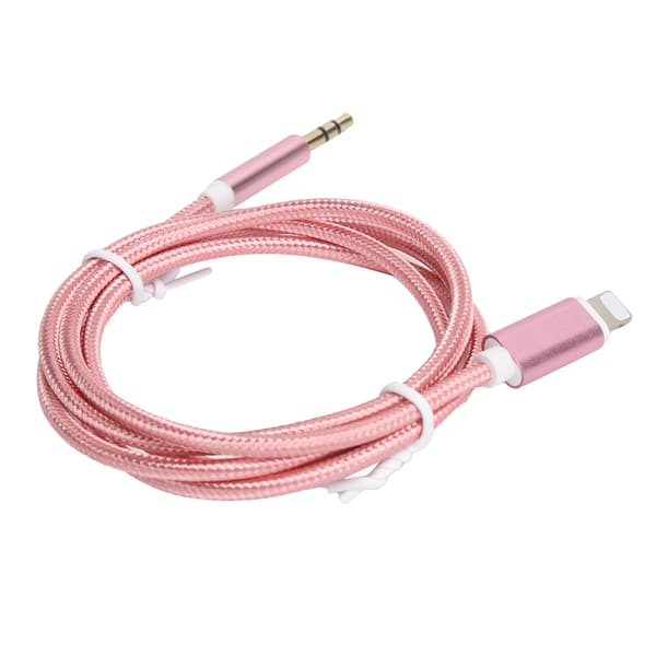 IOS 12 AUX -äänikaapeli 3,5 mm punottu nylonsovitin, pinkki