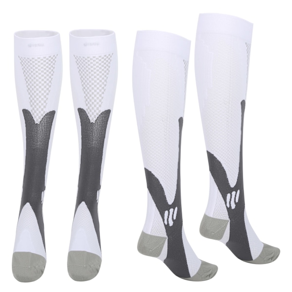 2 par/ set utomhussport kompressionsstrumpor Benstöd Stretch löpstrumpor under knäVit