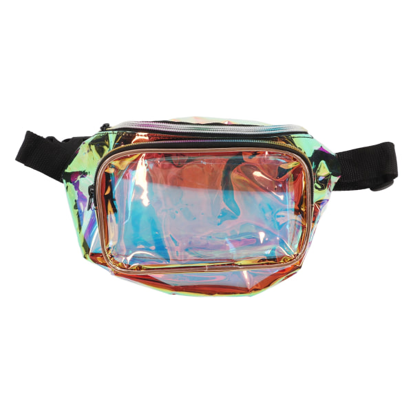 Gennemsigtig iriserende Fanny Pack skinnende taljebæltetaske med lynlås Vandtæt PVC til rejsefest Løbevandring