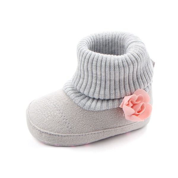 Baby Booties Fashion Grå Blød Komfortabel Bomuld Baby Drenge Piger Strik Vinter Varme Sne Støvler 11cm / 4.3in, Størrelse 12